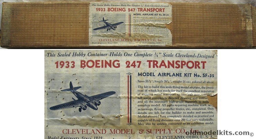 Cleveland 1/16 1933 Boeing 247 Transport - 55 inch Wingspan Flying Model, SF-35 plastic model kit